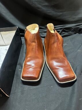 Men's Brown Leather Chelsea Boots - Classic Square Toe-Giorgio V with box-size 9